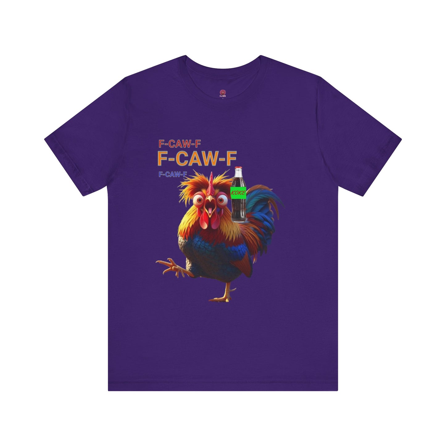 Funny Rooster Graphic Tee – 'F-CAW-F' Rooster with Soda Bottle