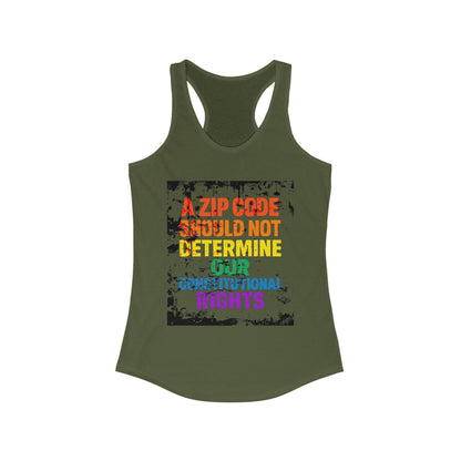 Equality Message Women's Racerback Tank Top - Zip Code Constitutional Rights T-Shirt, Pride Clothing, Political Apparel