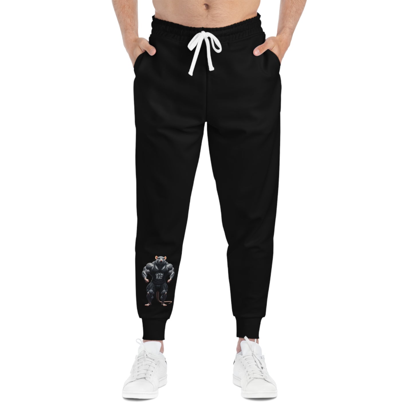 Bold Graphic Gym Rat Mens Athletic Joggers, Fitness Apparel, Casual Lounge Wear, Workout Gear,