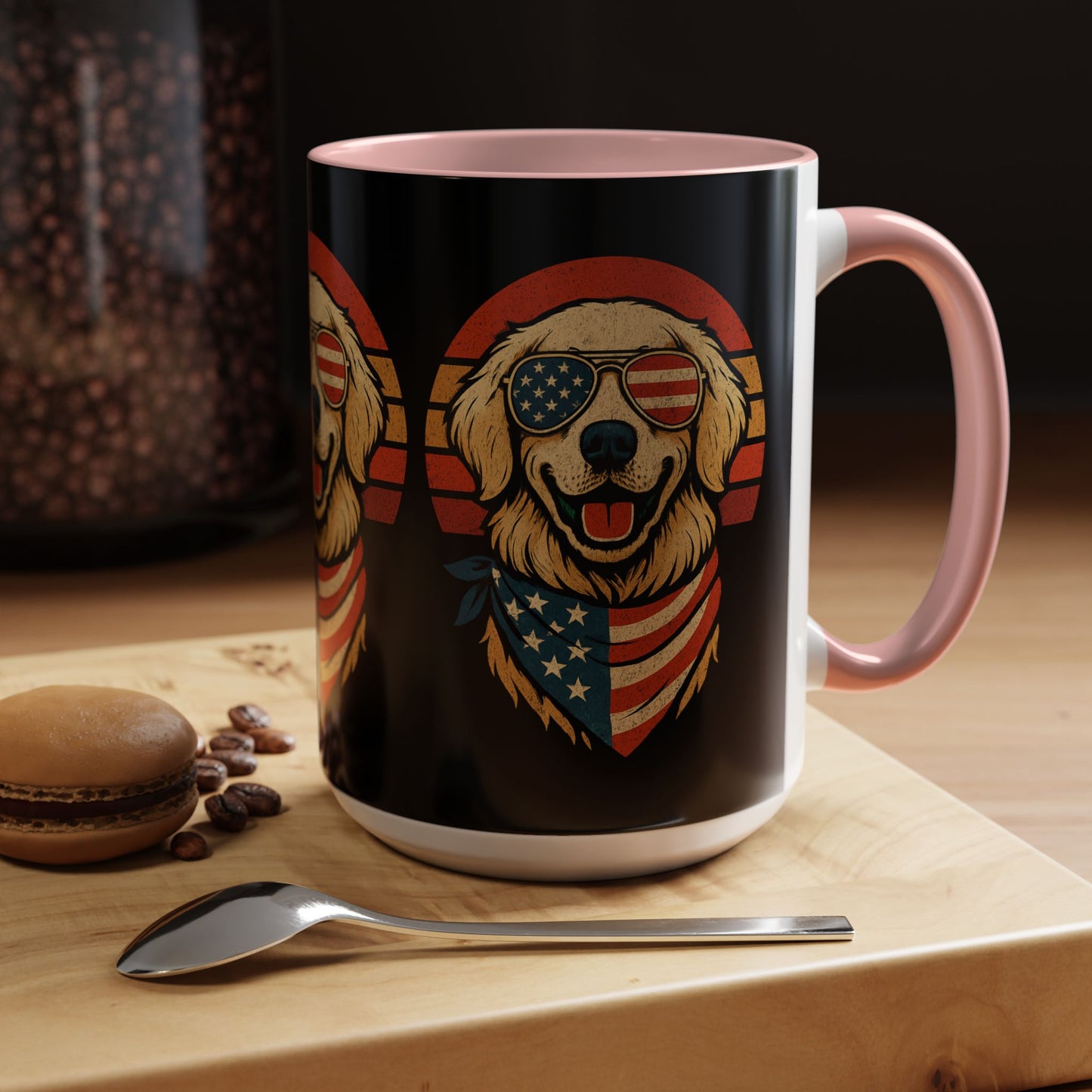 Golden Retriever Patriotic Mug, Vintage Dog Coffee Cup, Dog Lover Gift, USA Pride Drinkware, Independence Day Party