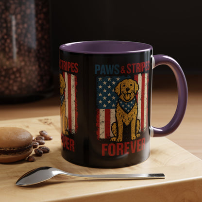 Dog Lover's Paws & Stripes Coffee Mug - Forever Loyal Pet Gift, 4th of July, Patriotic Dog Decor, Unique Pet Owner Mug