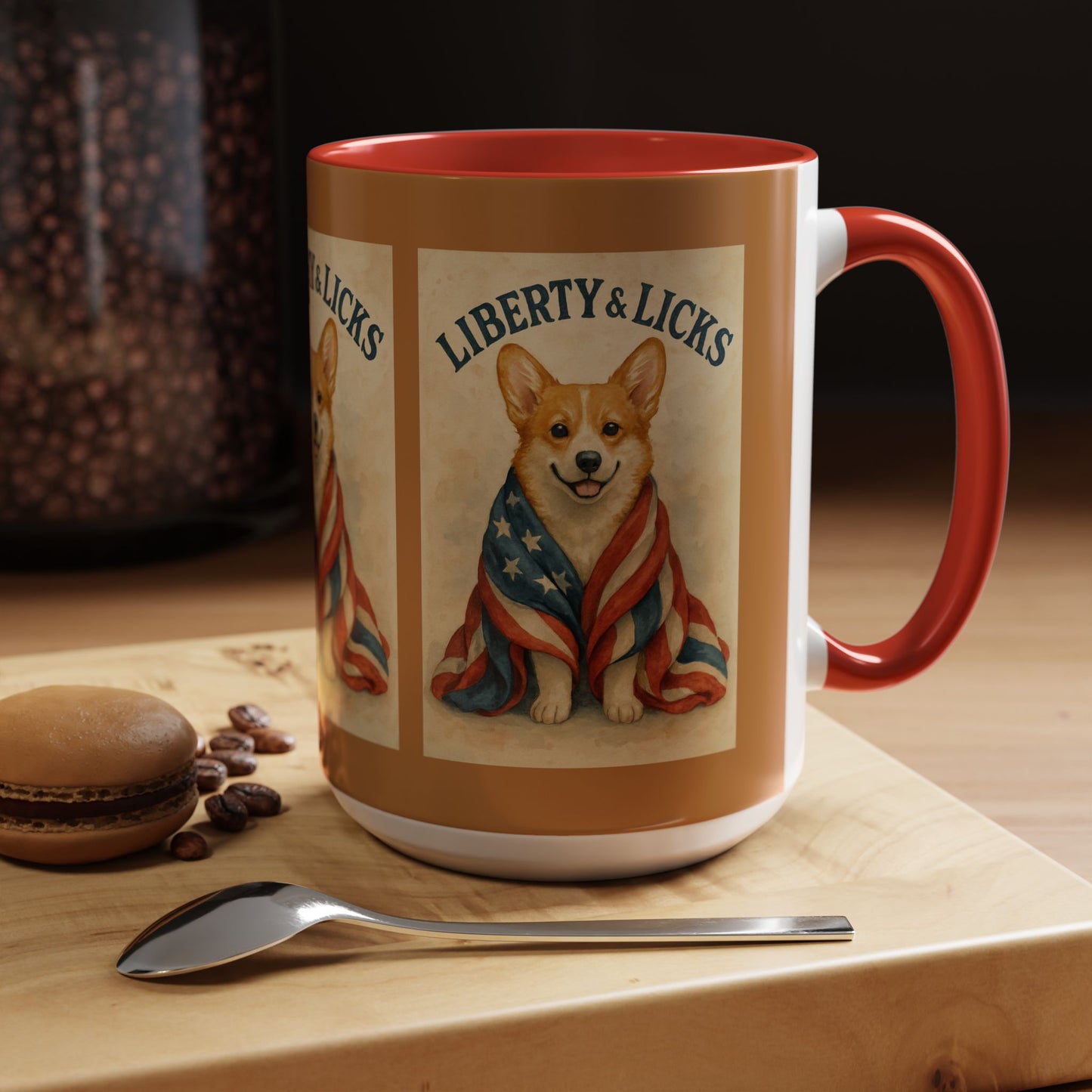 Liberty & Licks Corgi Mug | Cute Coffee Cup | Dog Lover Gift | Patriotic Drinkware | American Dog Mug | Animal Lover's Coffee Mug