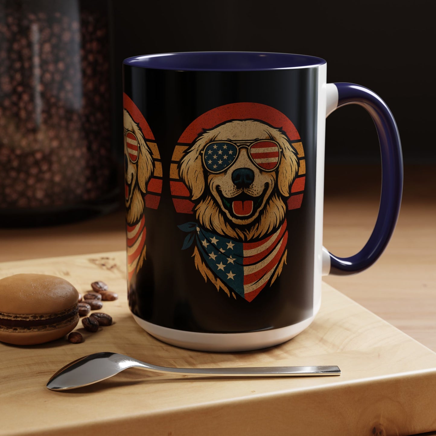 Golden Retriever Patriotic Mug, Vintage Dog Coffee Cup, Dog Lover Gift, USA Pride Drinkware, Independence Day Party