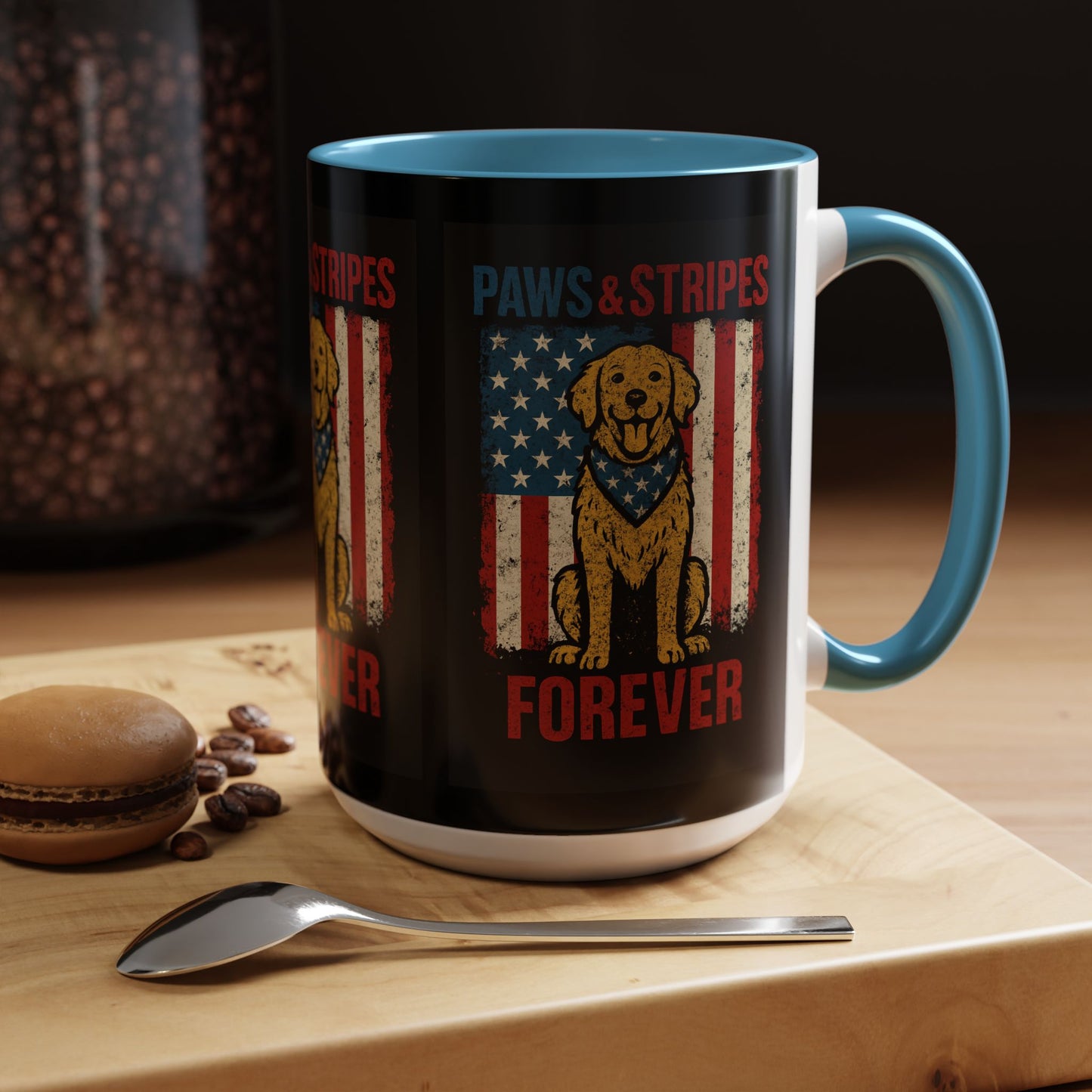 Dog Lover's Paws & Stripes Coffee Mug - Forever Loyal Pet Gift, 4th of July, Patriotic Dog Decor, Unique Pet Owner Mug