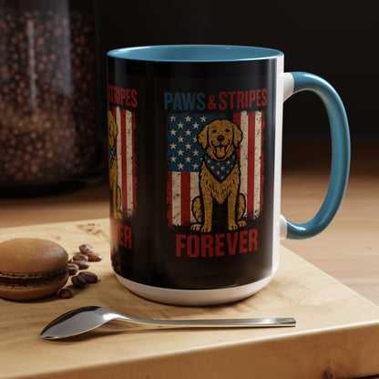 Dog Lover's Paws & Stripes Coffee Mug - Forever Loyal Pet Gift, 4th of July, Patriotic Dog Decor, Unique Pet Owner Mug