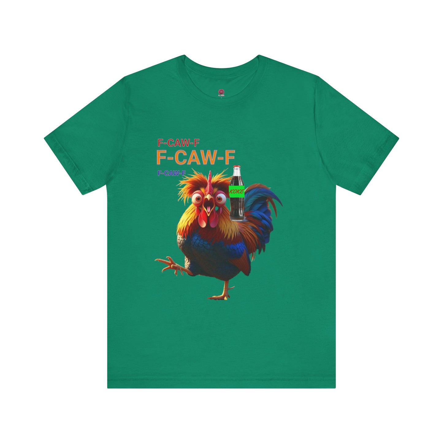 Funny Rooster Graphic Tee – 'F-CAW-F' Rooster with Soda Bottle
