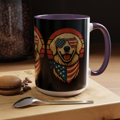 Golden Retriever Patriotic Mug, Vintage Dog Coffee Cup, Dog Lover Gift, USA Pride Drinkware, Independence Day Party