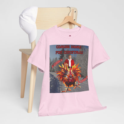 Christmas Chicken T‑Shirt — “F-Caw-F Home for Christmas” Funny Holiday Tee
