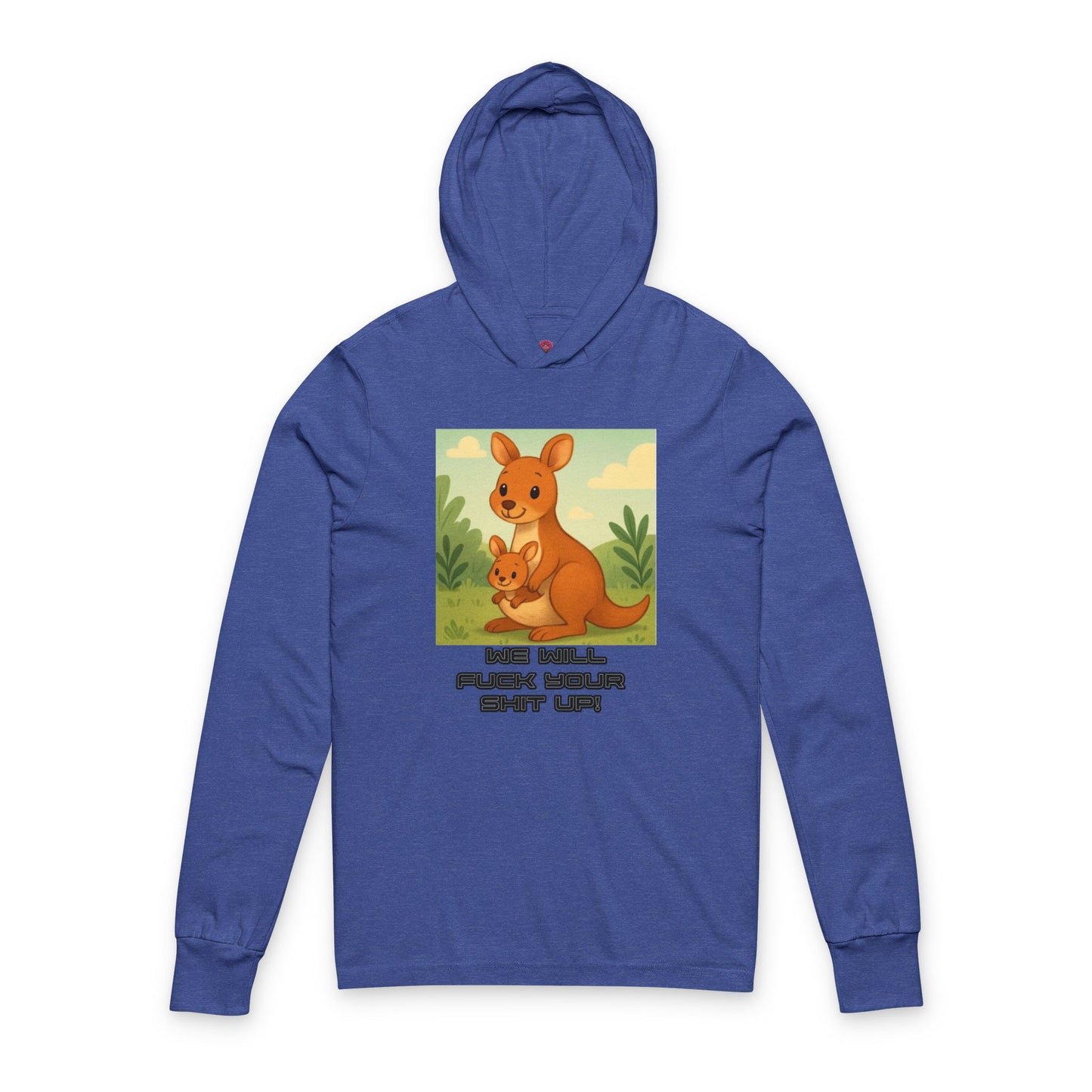 Playful Kangaroo Vibe "I Will Fuck Your Shit Up" Long Sleeve Hooded Tee, Animal Lovers, Gift for Kids, Humor Shirt