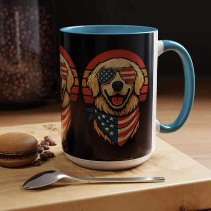 Golden Retriever Patriotic Mug, Vintage Dog Coffee Cup, Dog Lover Gift, USA Pride Drinkware, Independence Day Party