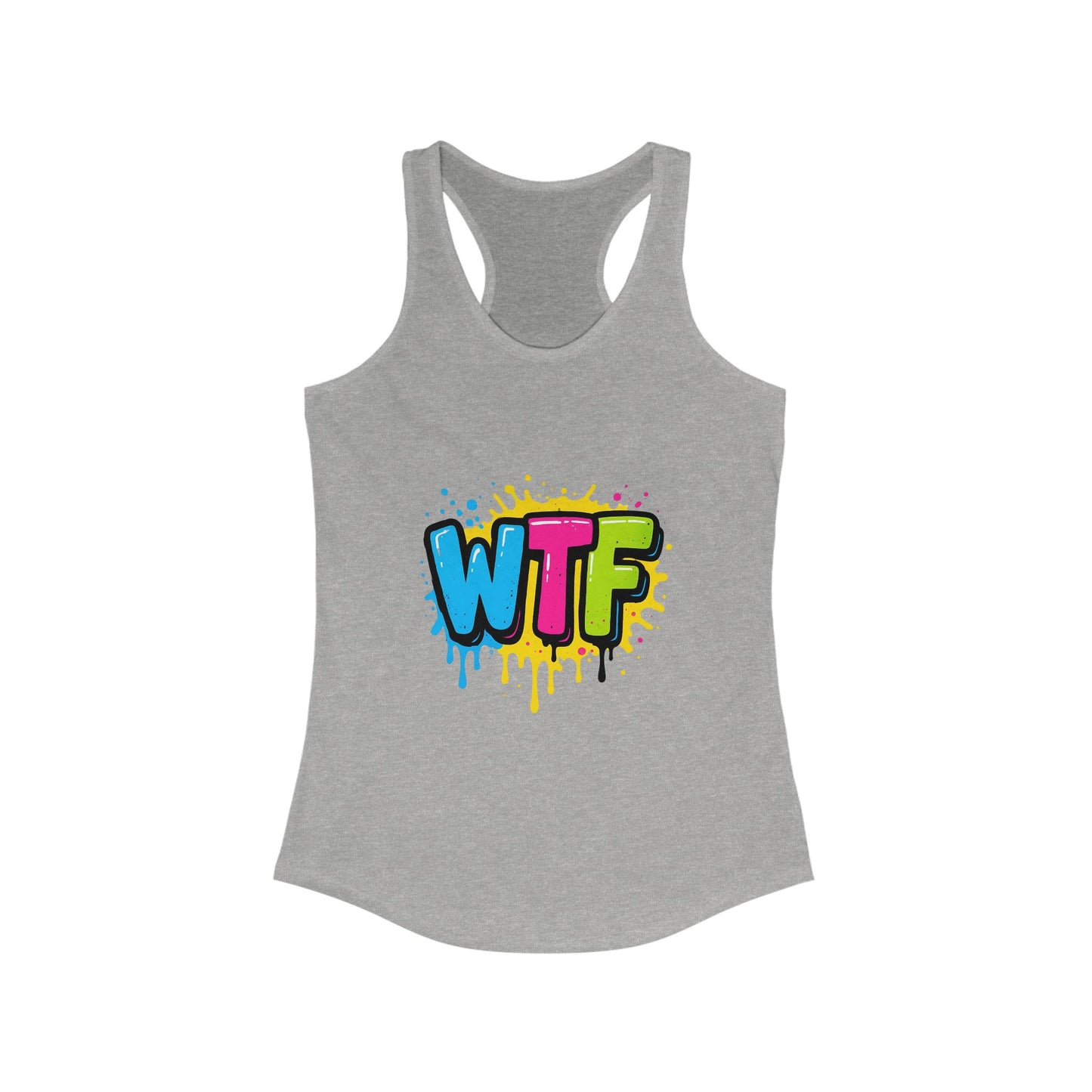 Colorful Graphic WTF Women's Racerback Tank Top, Vibrant Unisex Shirt, Fun Casual Wear, Streetwear Style, Everyday Comfort Tee
