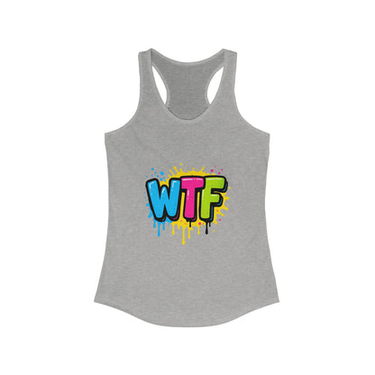 Colorful Graphic WTF Women's Racerback Tank Top, Vibrant Unisex Shirt, Fun Casual Wear, Streetwear Style, Everyday Comfort Tee