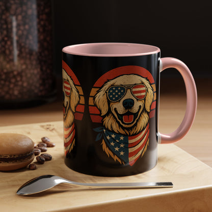 Golden Retriever Patriotic Mug, Vintage Dog Coffee Cup, Dog Lover Gift, USA Pride Drinkware, Independence Day Party