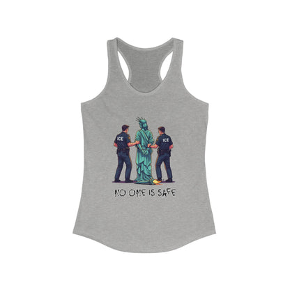 Protest Graphic Women's Racerback Tank Top Lady Liberty Arrested -No One Is Safe T-Shirt, Social Justice Apparel, Activism Clothing