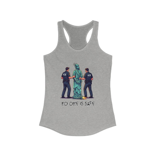 Protest Graphic Women's Racerback Tank Top Lady Liberty Arrested -No One Is Safe T-Shirt, Social Justice Apparel, Activism Clothing