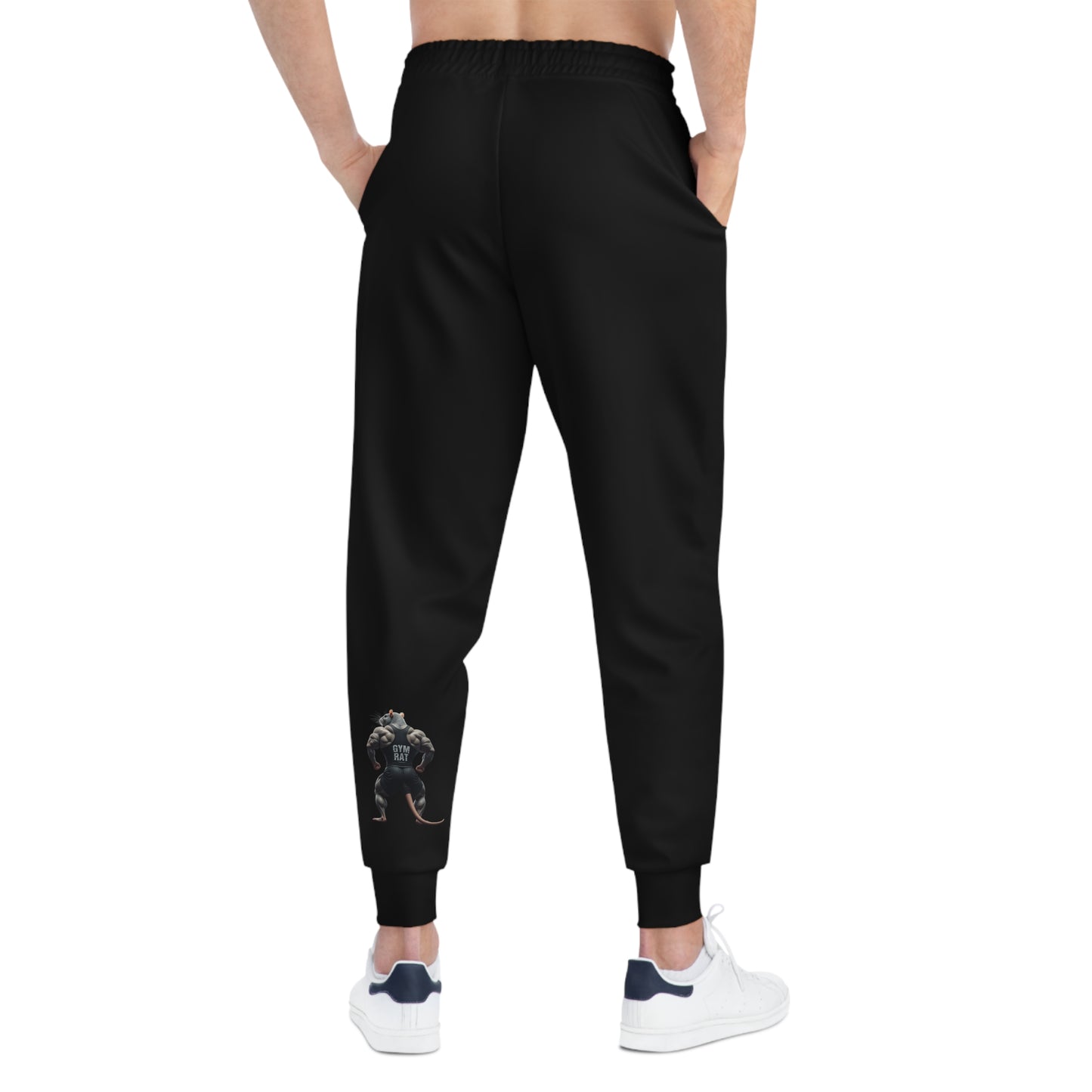 Bold Graphic Gym Rat Mens Athletic Joggers, Fitness Apparel, Casual Lounge Wear, Workout Gear,