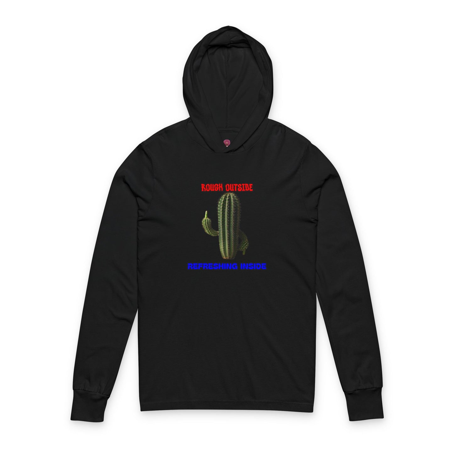 Rough Outside Refreshing Inside Cactus Themed Long Sleeve Hooded Unisex T-Shirt, Summer Vibes Tee