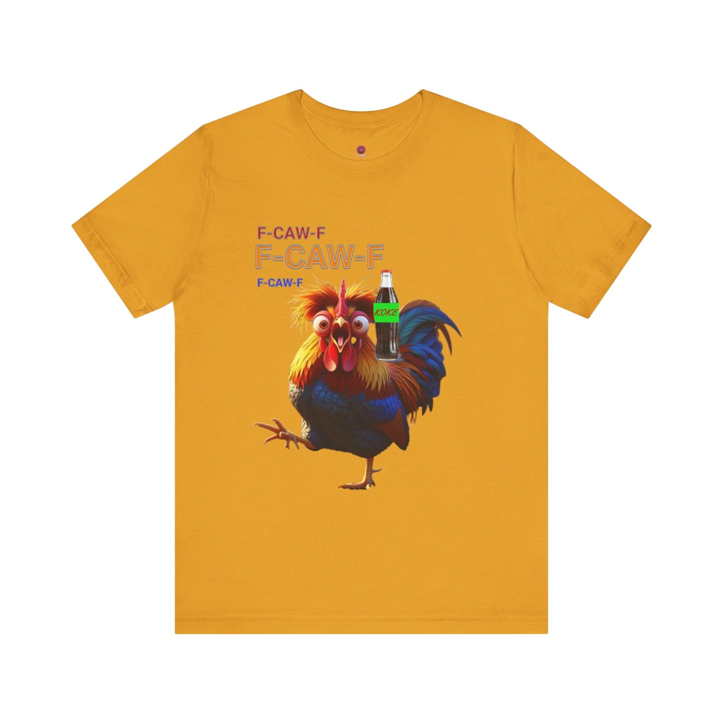 Funny Rooster Graphic Tee – 'F-CAW-F' Rooster with Soda Bottle