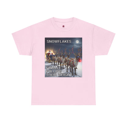 Snowflakes Finally Pulling Their Weight T-Shirt — Funny Santa Reindeer Tee