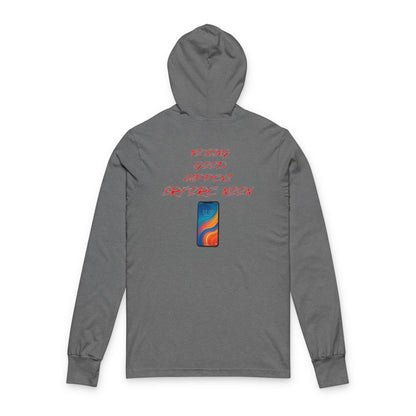 Good Happens Before Noon, Back Print Unisex Long Sleeve Hooded Tee  | Casual Wear, Gift for Friends, Birthday Tee, Everyday Comfort