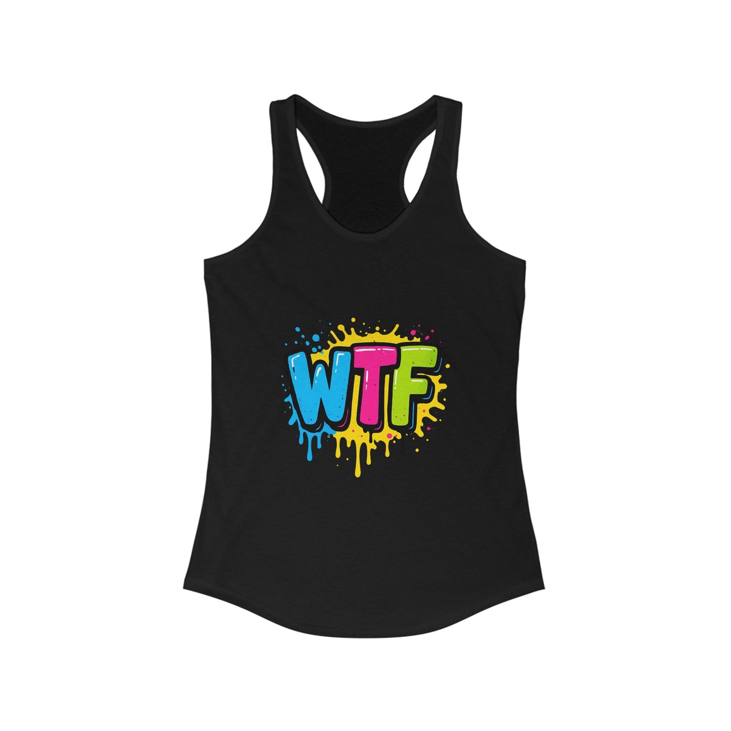 Colorful Graphic WTF Women's Racerback Tank Top, Vibrant Unisex Shirt, Fun Casual Wear, Streetwear Style, Everyday Comfort Tee