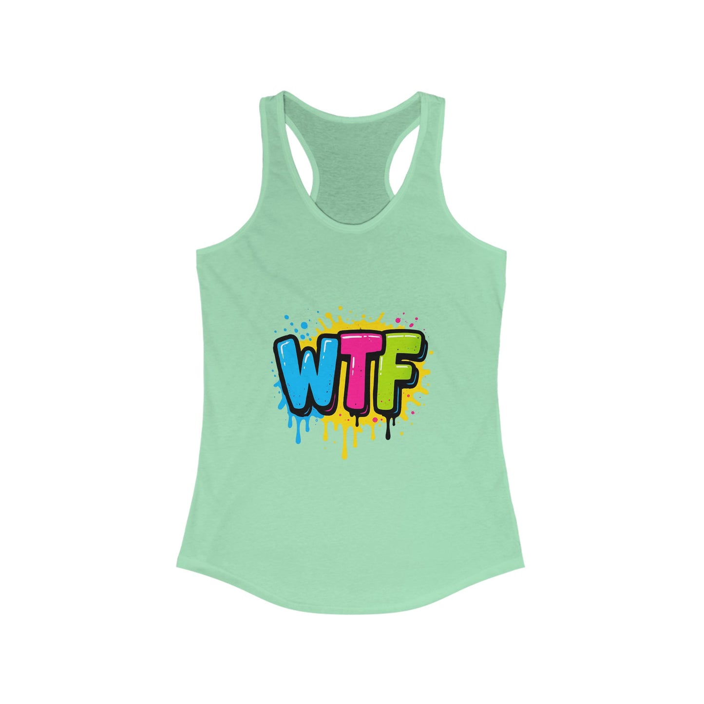 Colorful Graphic WTF Women's Racerback Tank Top, Vibrant Unisex Shirt, Fun Casual Wear, Streetwear Style, Everyday Comfort Tee