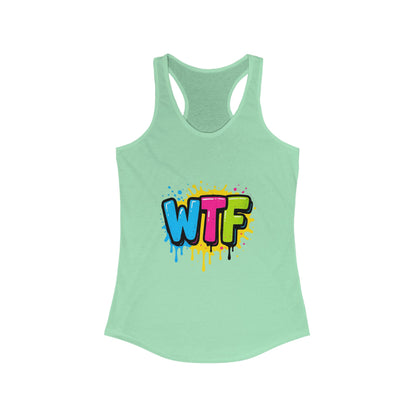 Colorful Graphic WTF Women's Racerback Tank Top, Vibrant Unisex Shirt, Fun Casual Wear, Streetwear Style, Everyday Comfort Tee