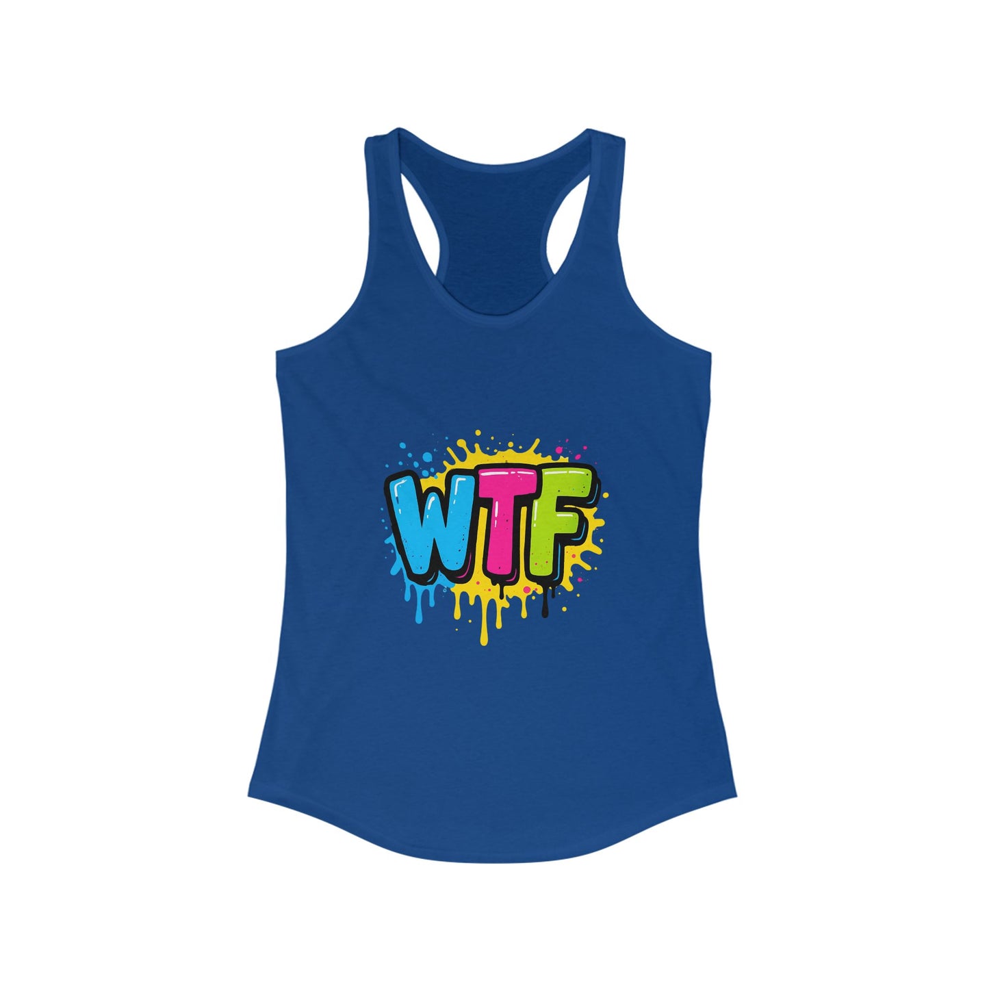 Colorful Graphic WTF Women's Racerback Tank Top, Vibrant Unisex Shirt, Fun Casual Wear, Streetwear Style, Everyday Comfort Tee