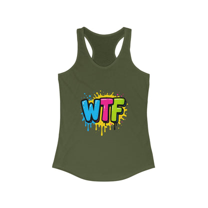 Colorful Graphic WTF Women's Racerback Tank Top, Vibrant Unisex Shirt, Fun Casual Wear, Streetwear Style, Everyday Comfort Tee