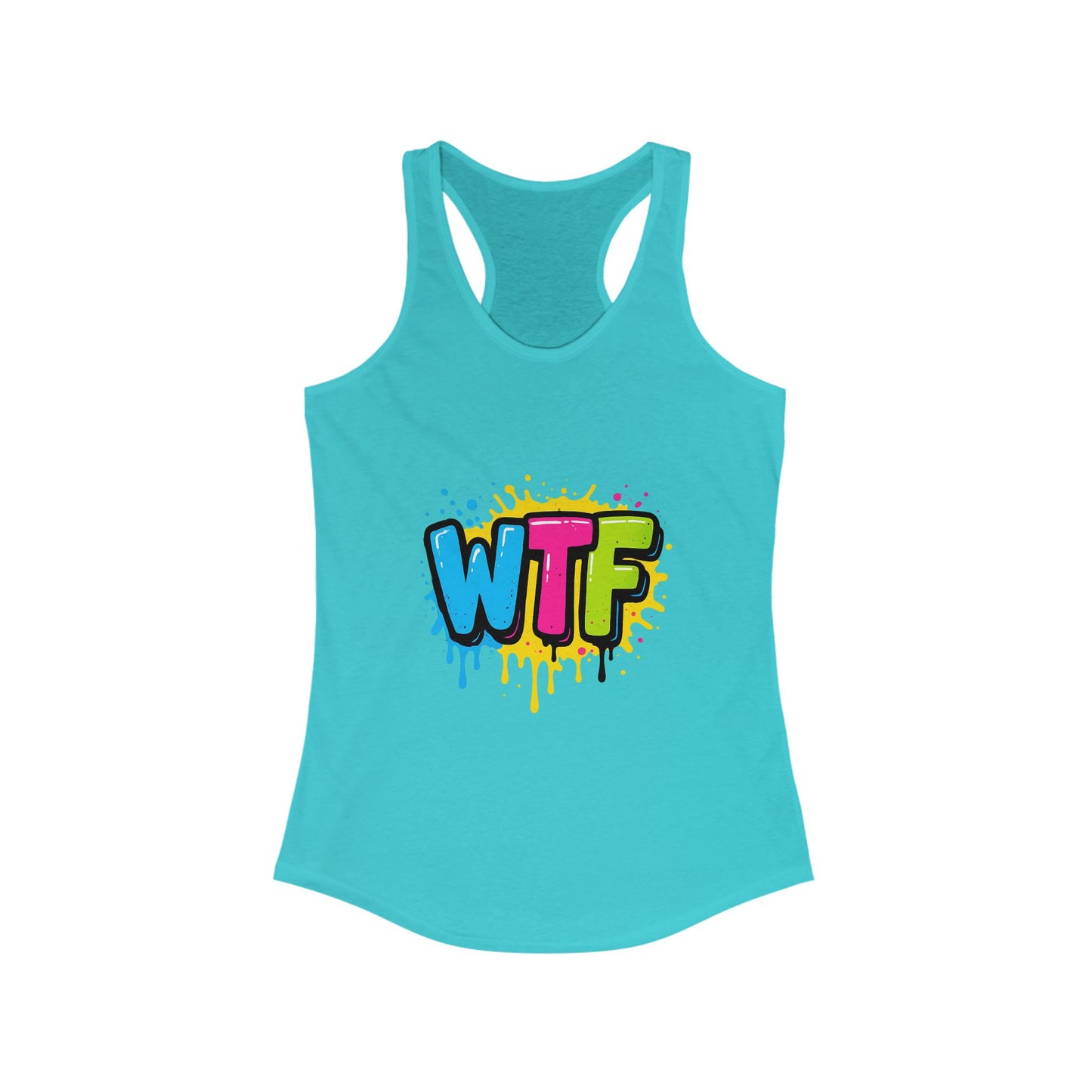 Colorful Graphic WTF Women's Racerback Tank Top, Vibrant Unisex Shirt, Fun Casual Wear, Streetwear Style, Everyday Comfort Tee
