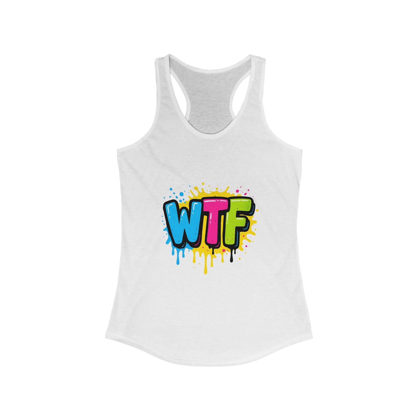 Colorful Graphic WTF Women's Racerback Tank Top, Vibrant Unisex Shirt, Fun Casual Wear, Streetwear Style, Everyday Comfort Tee