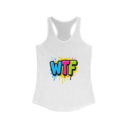 Colorful Graphic WTF Women's Racerback Tank Top, Vibrant Unisex Shirt, Fun Casual Wear, Streetwear Style, Everyday Comfort Tee