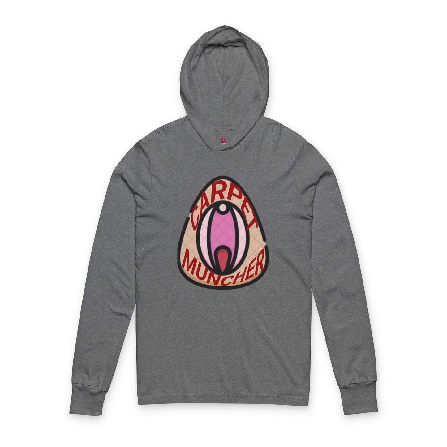 Playful Graphic Long Sleeve Hooded Tee - 'Carpet Muncher', Quirky Humor Unisex Graphic Shirt