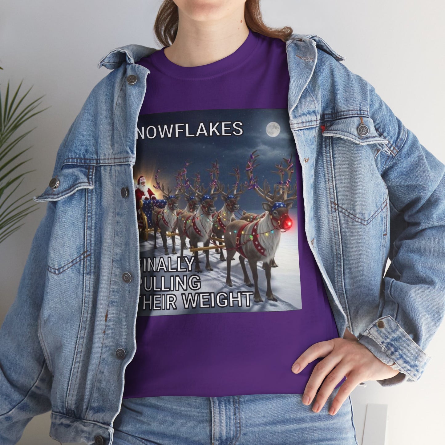 Snowflakes Finally Pulling Their Weight T-Shirt — Funny Santa Reindeer Tee